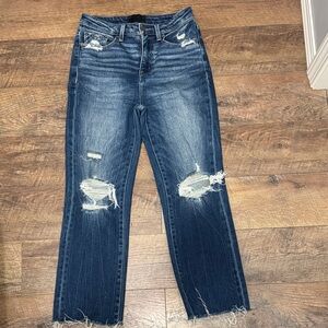Buckle Dark Blue Distressed Straight Leg Jeans